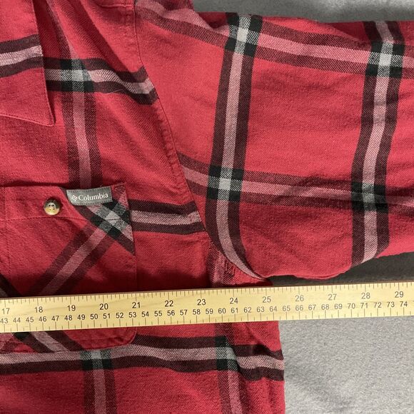COLUMBIA Shirt Mens XL Red Plaid Fleece Lined Button Up Shacket Workwear Camping - Picture 9 of 11